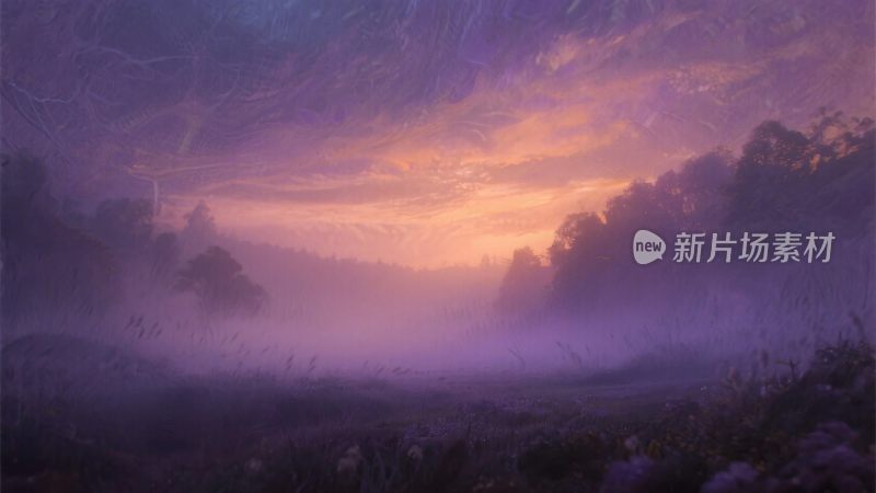 梦幻雾气风景插画