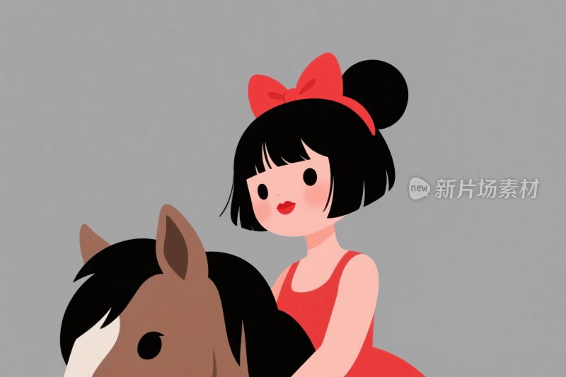 卡通女孩骑马插画