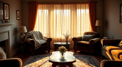 温馨客厅阳光洒落舒适沙发精美装饰