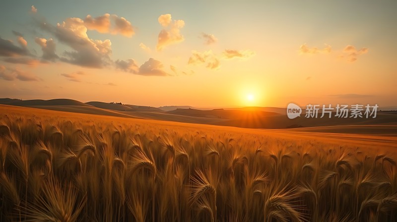 金色麦浪映夕阳