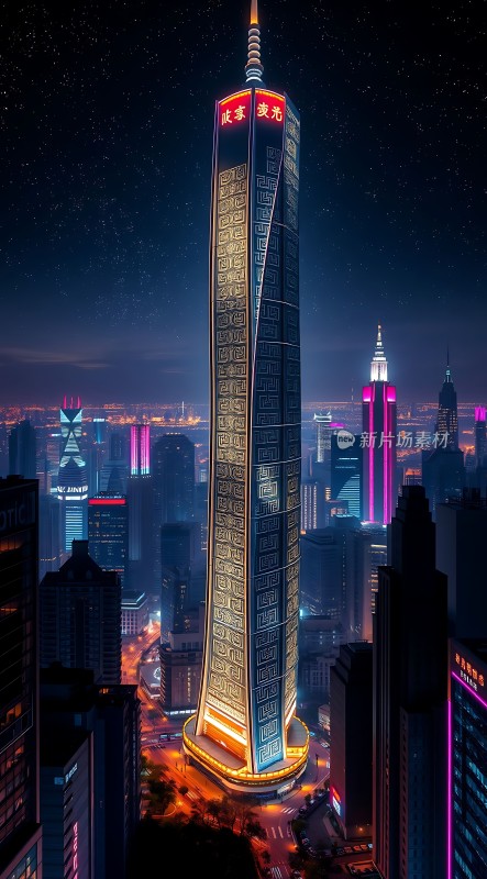 夜幕下的城市地标建筑群