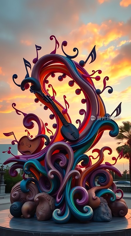 音乐之舞色彩斑斓的音乐雕塑