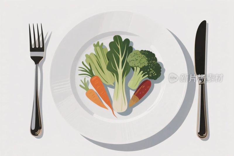 盘中蔬菜与餐具插画