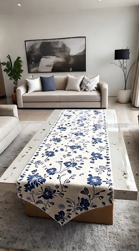 现代客厅简约风格沙发、茶几和装饰画