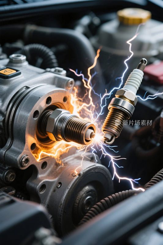 汽车火花塞电火花特写