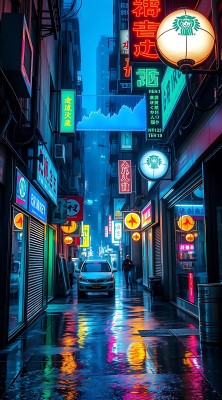 霓虹灯下的繁华街道