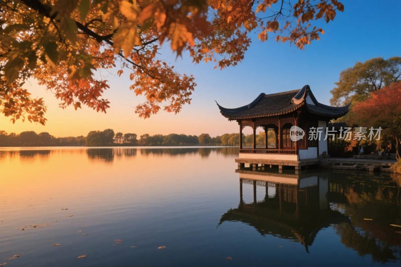 古典园林湖景图