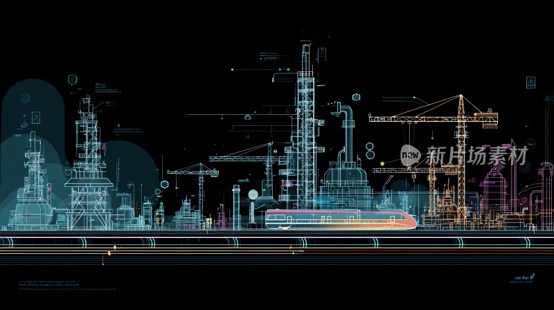 工业设施夜景插画