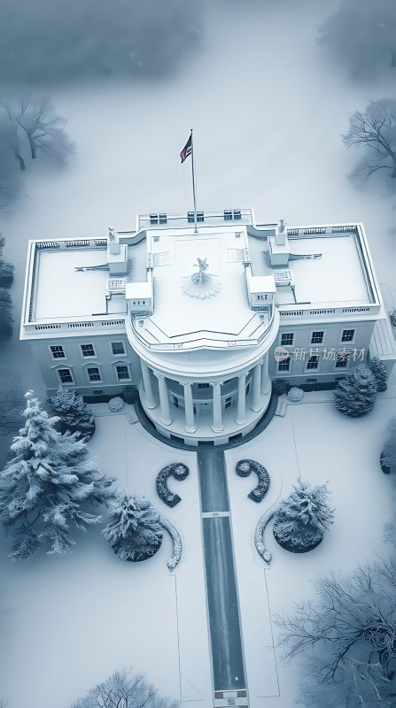 白宫雪景冬日里的宁静与庄严