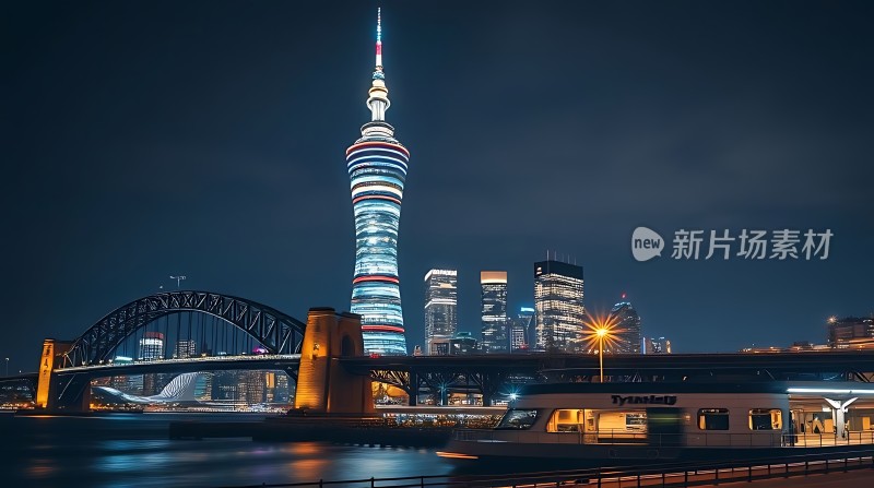 上海夜景东方明珠塔与黄浦江畔灯光璀璨