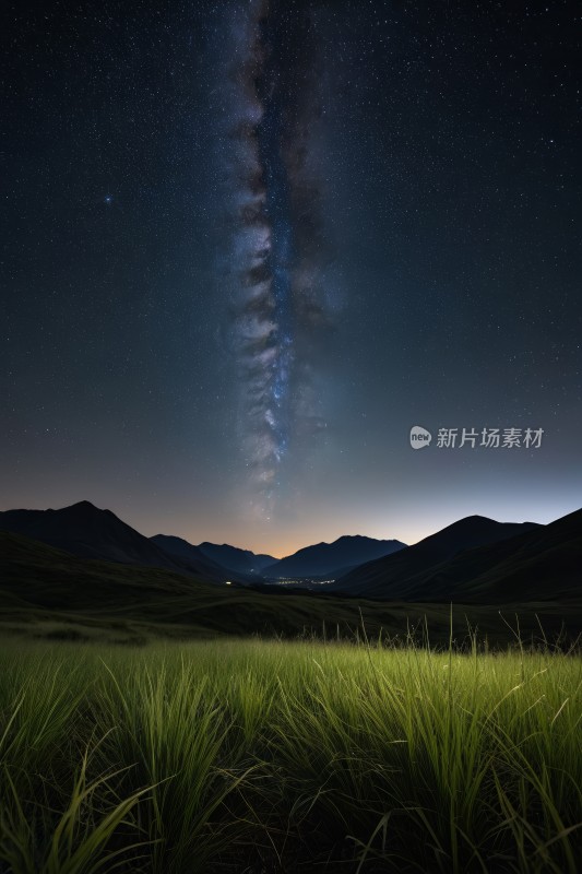 星空飞过一片草地一座高山清图片