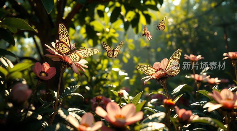 阳光下的蝴蝶翩翩起舞