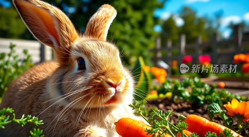 阳光下的兔子与胡萝卜