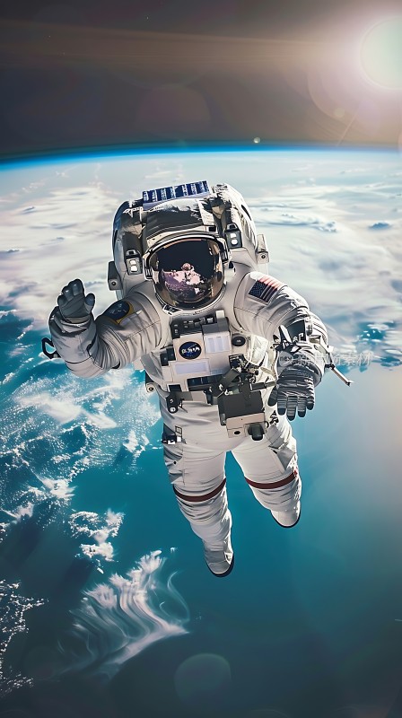 宇航员太空漫步地球背景