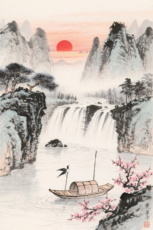 中国山水风景插画