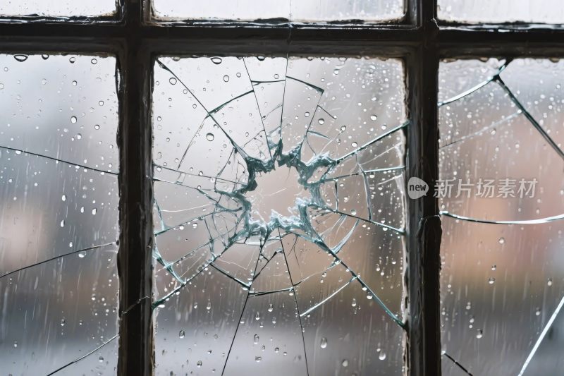 破碎雨夜玻璃窗