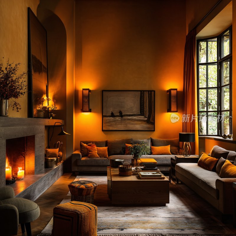 暖色调温馨客厅室内场景