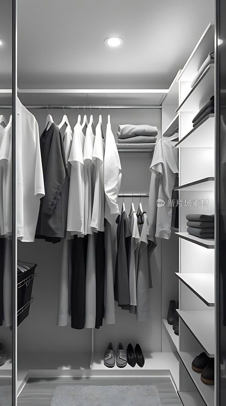 简约衣帽间整洁有序黑白配搭显时尚
