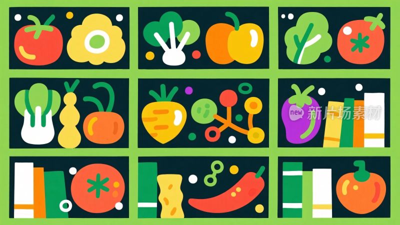 九宫格蔬菜插画集合