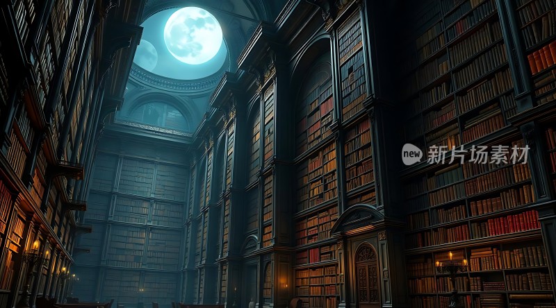 古堡秘境月光下的神秘图书馆
