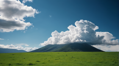 天空中一朵大云飞过一座山