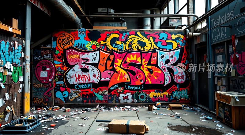 街头艺术盛宴色彩斑斓的涂鸦墙