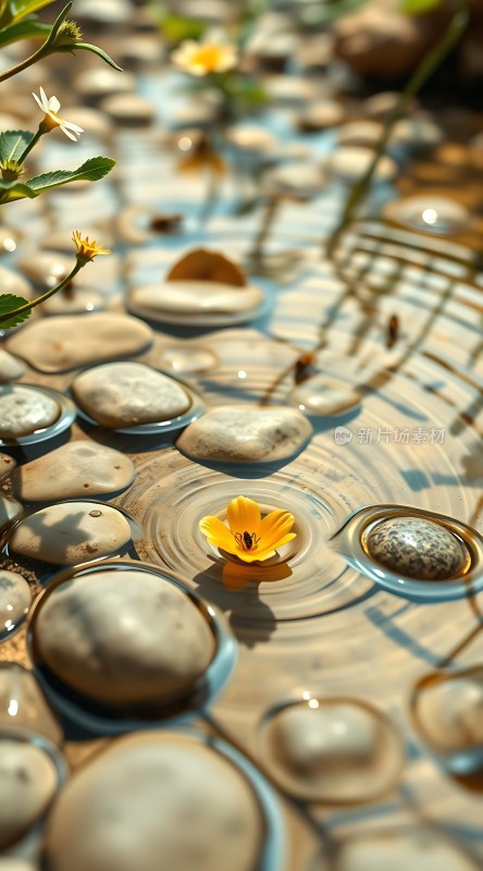 阳光下的石子与花瓣