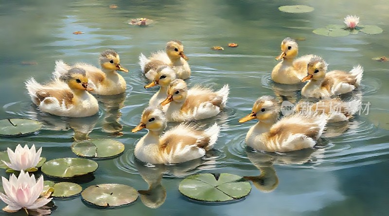 小鸭戏水荷塘趣
