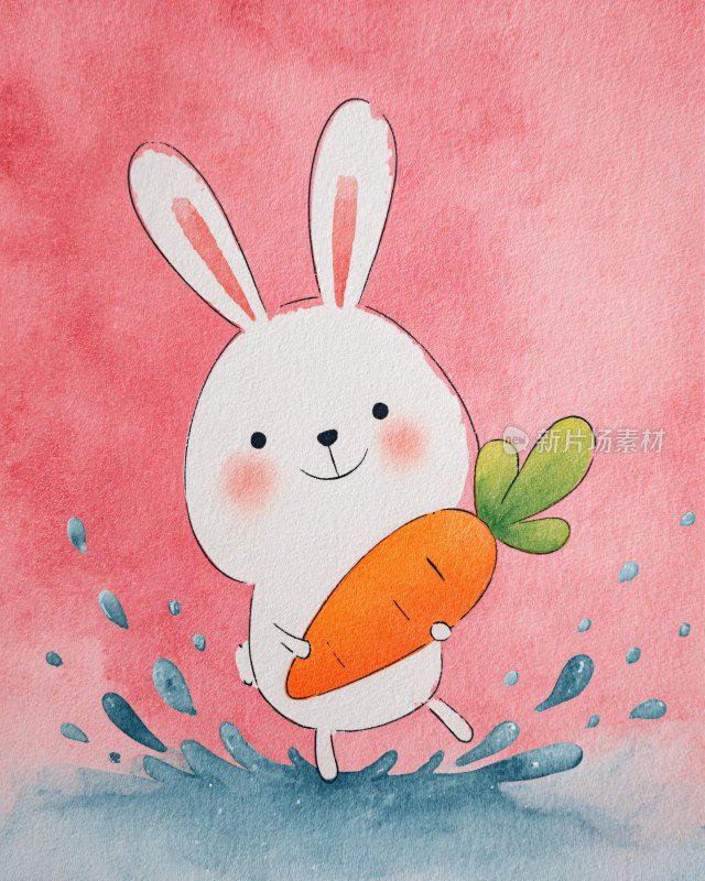 手持胡萝卜的可爱小兔子