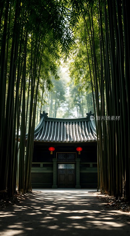 竹影斑驳映古寺