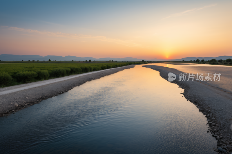 一条日落的河流高清风景图片