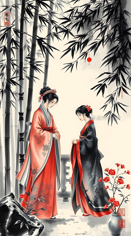 竹影婆娑映红妆