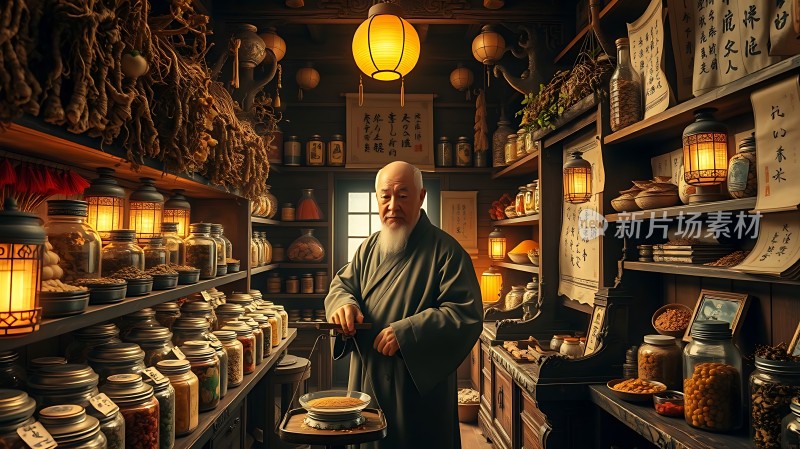 古风药铺里的老中医