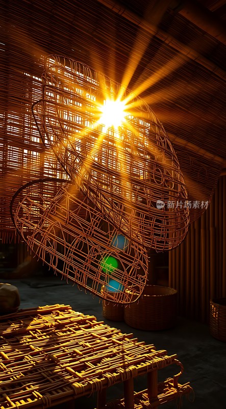 阳光下的竹编艺术装置