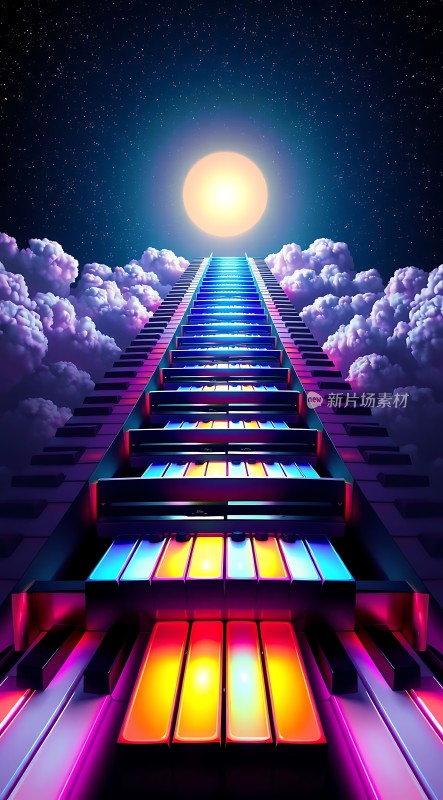钢琴键梯通向星空