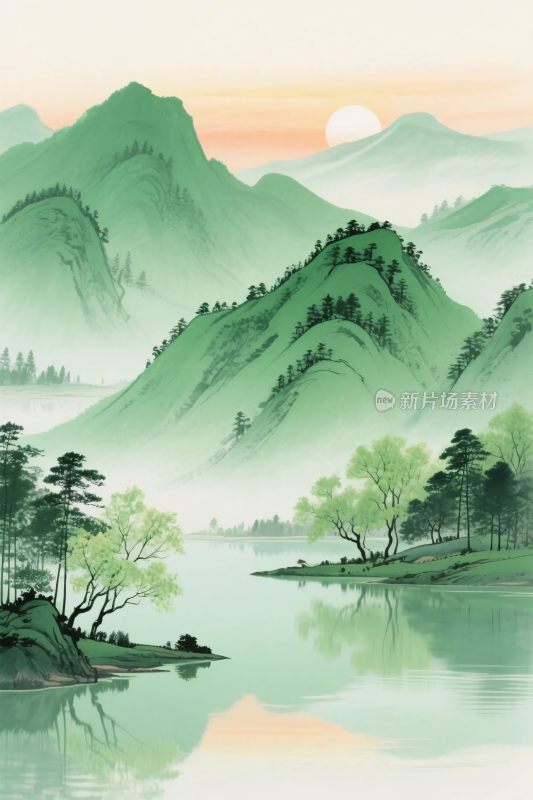 山水风景水墨插画