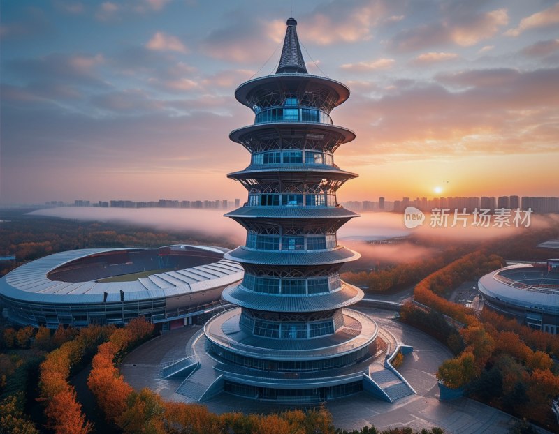 郑州福塔晨雾航拍