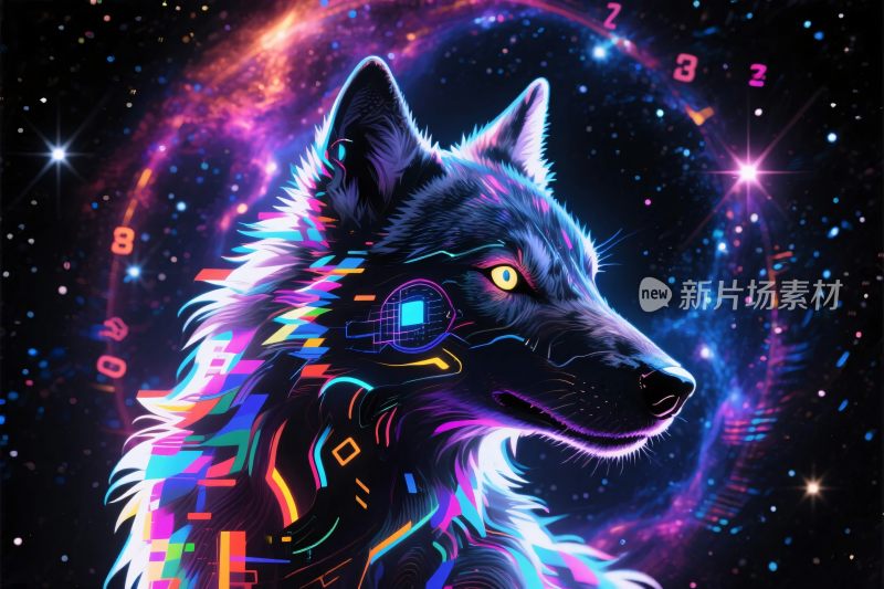 科幻霓虹狼插画