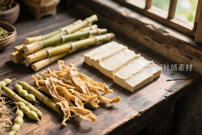 老木桌食材展示图