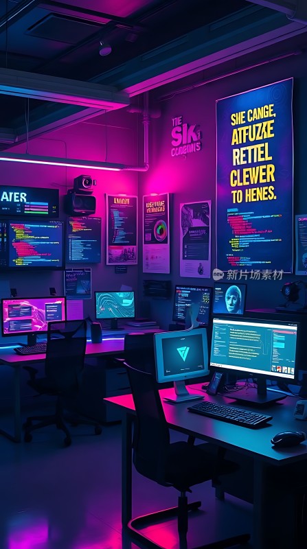 黑客帝国风格办公室科技感十足