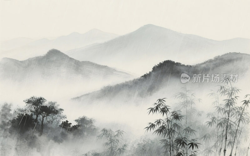 谷雨中国风山水插画