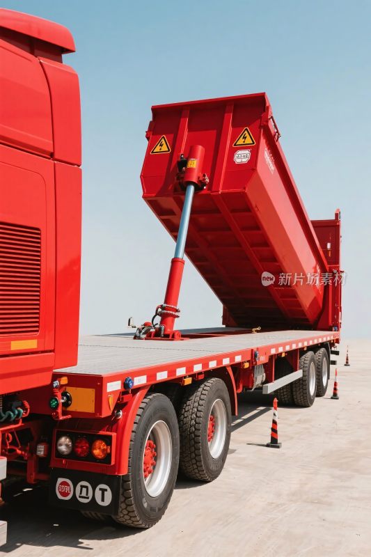 红色自卸货运卡车