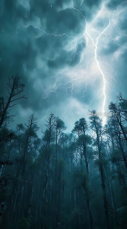 雷雨夜森林闪电