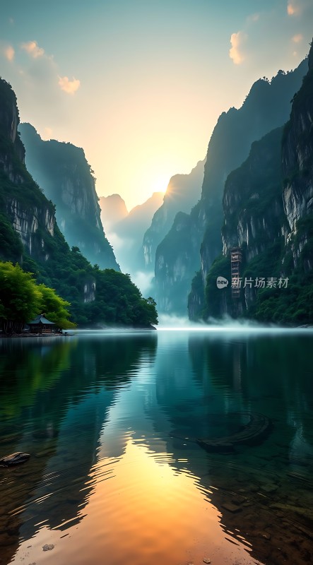 晨曦下的山水画卷