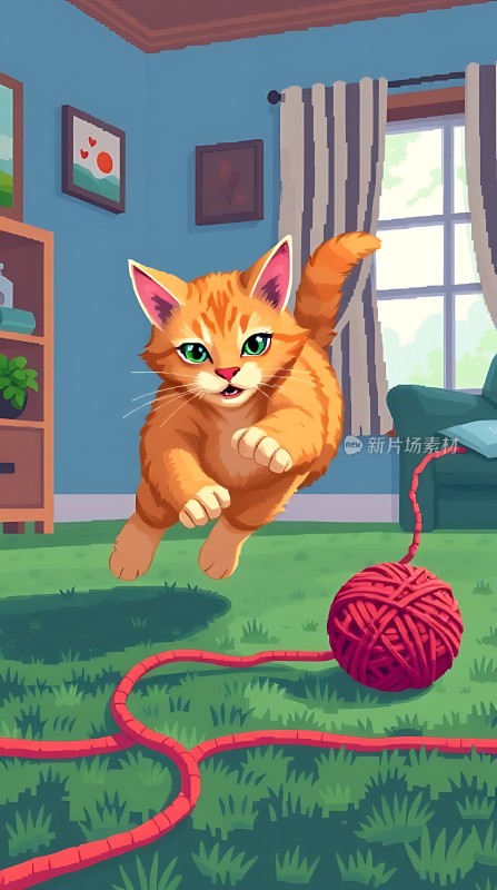 橘猫追逐毛线球