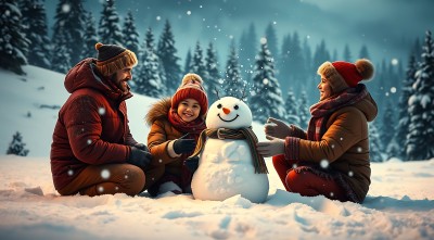 家庭雪人乐趣时光
