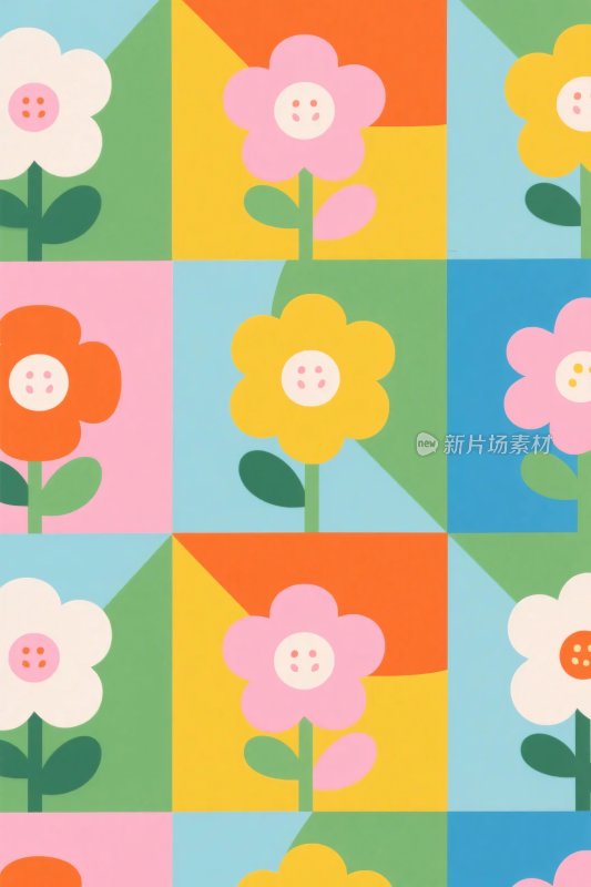 多彩花卉几何图案插画