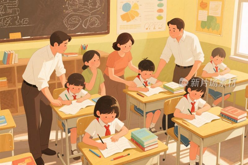 课堂师生互动插画