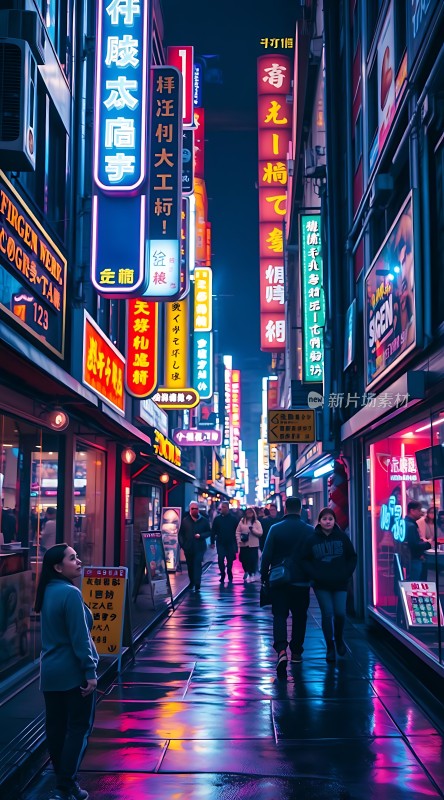 霓虹灯下的繁华街道