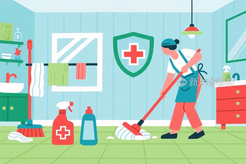 卫生间打扫插画